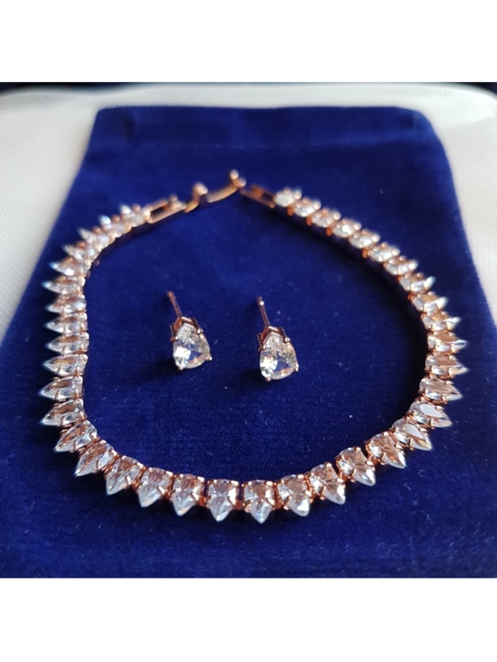 Swarovski Elements Rose Gold Plated Teardrop Tennis Necklace NEW - Picture 11 of 16